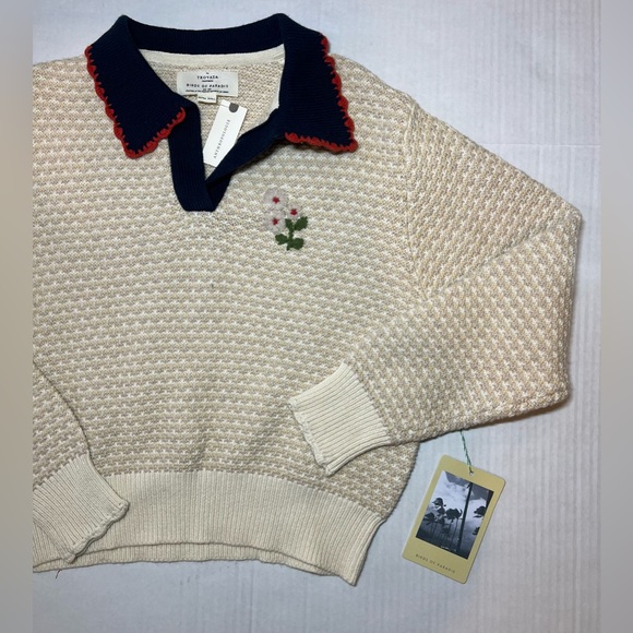 Trovata Birds Of Paradis NWT XS Parker Polo Sweater Antique White - Picture 4 of 10